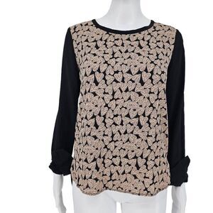 Diane von Furstenberg Silk Heart Long Sleeve Top Black 0